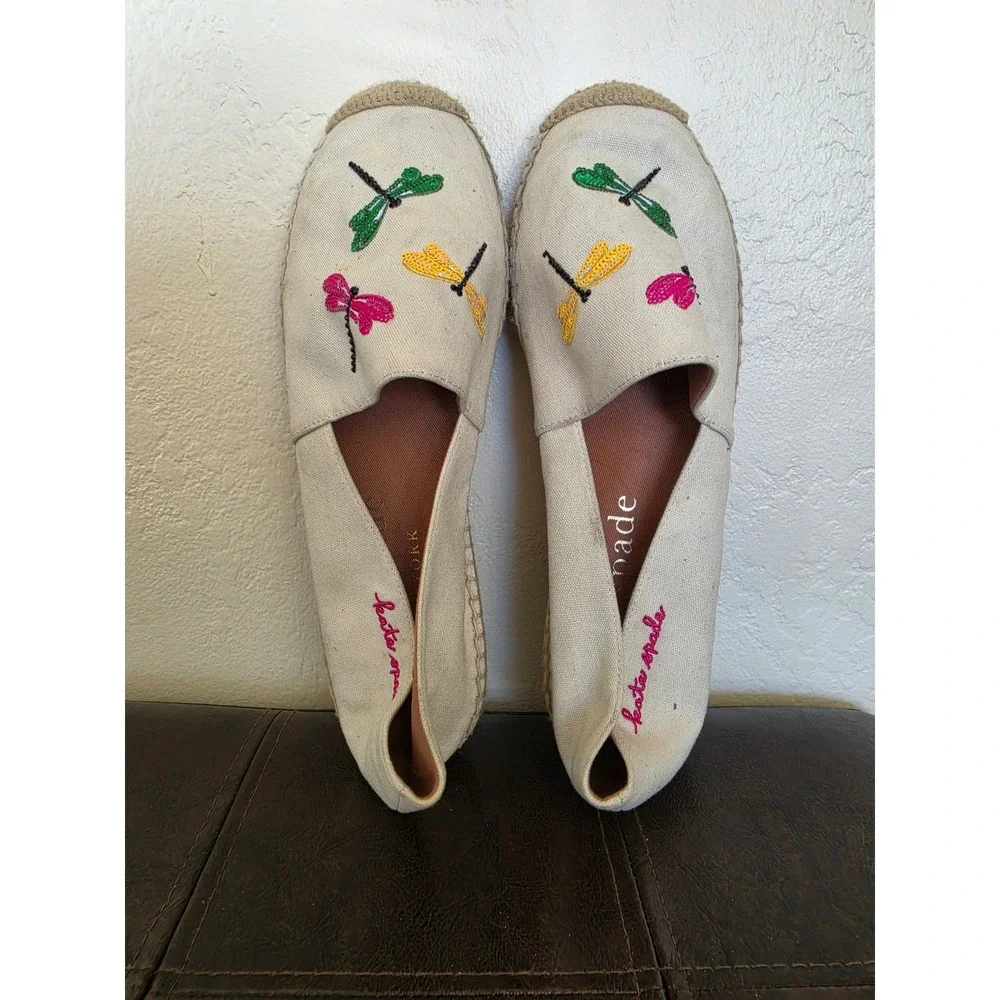 Kate Spade Dragonfly Embroidered Sequin Maximalist Canvas Flats Espadrilles 10B